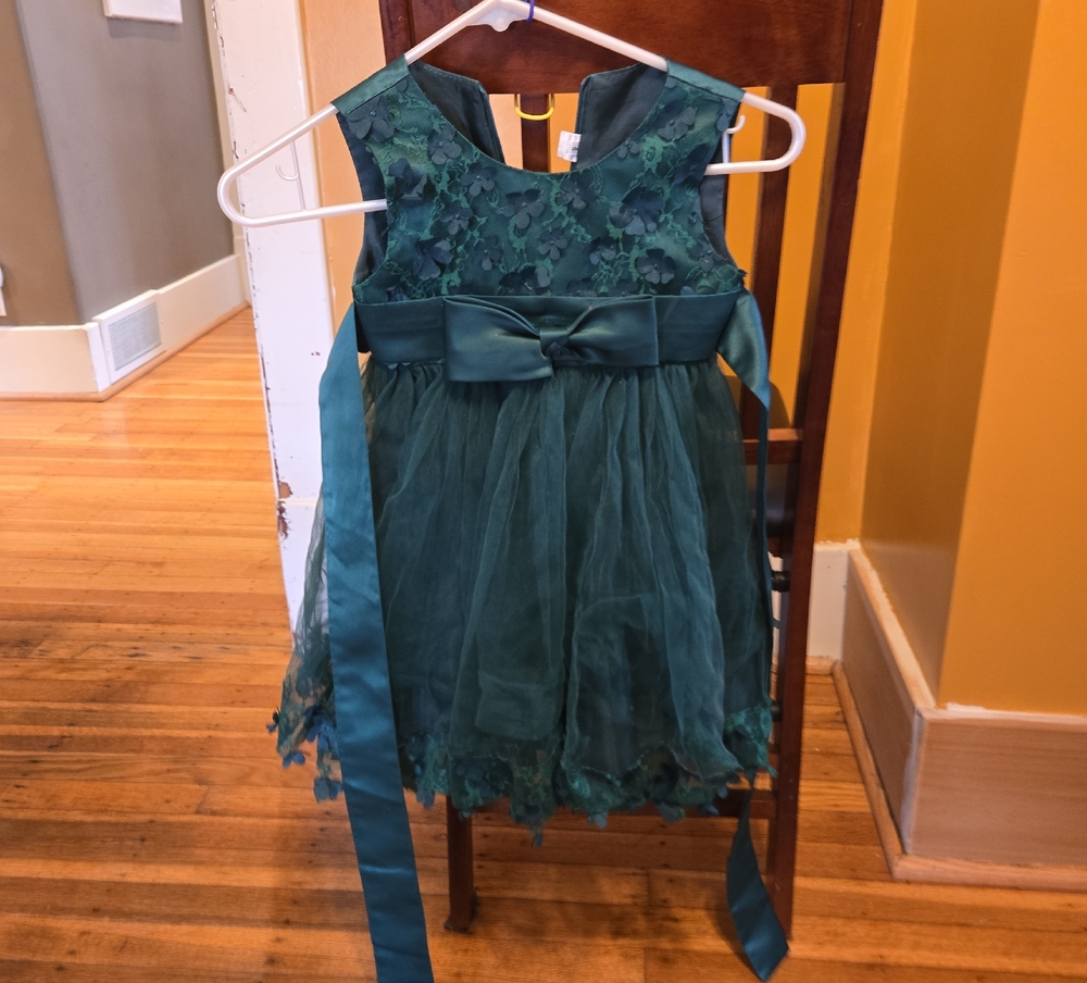 Girls' Teal Lace & Tulle Formal Dress with Bow
